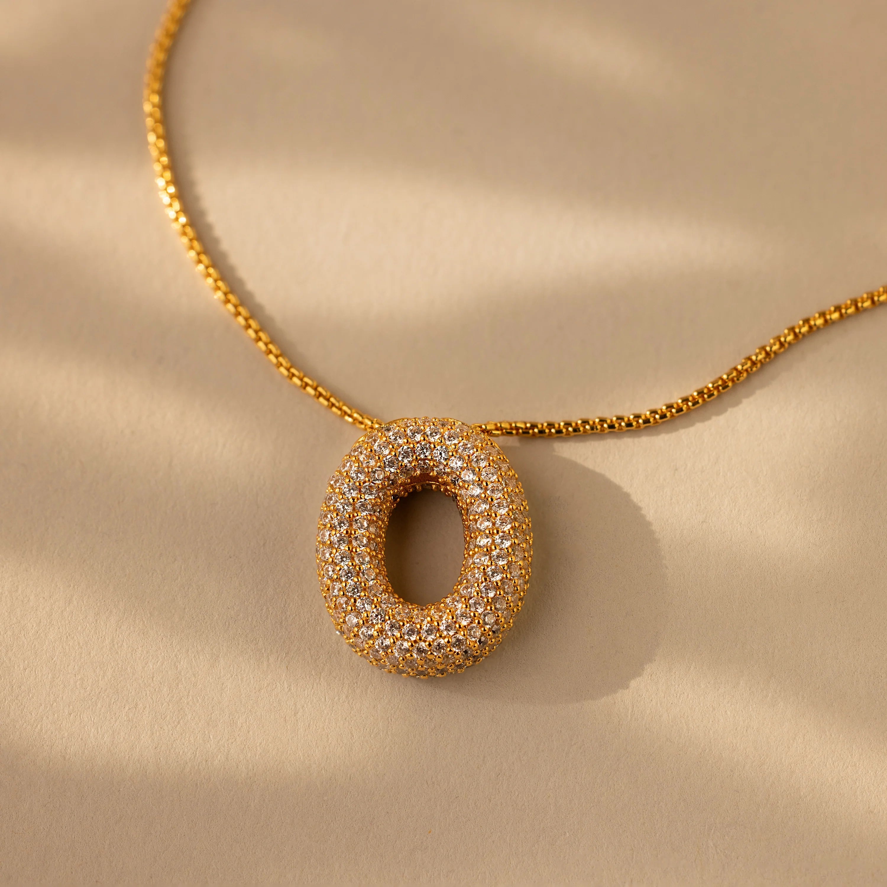 Pave Puff Letter Necklace Silver 18K Gold Plated