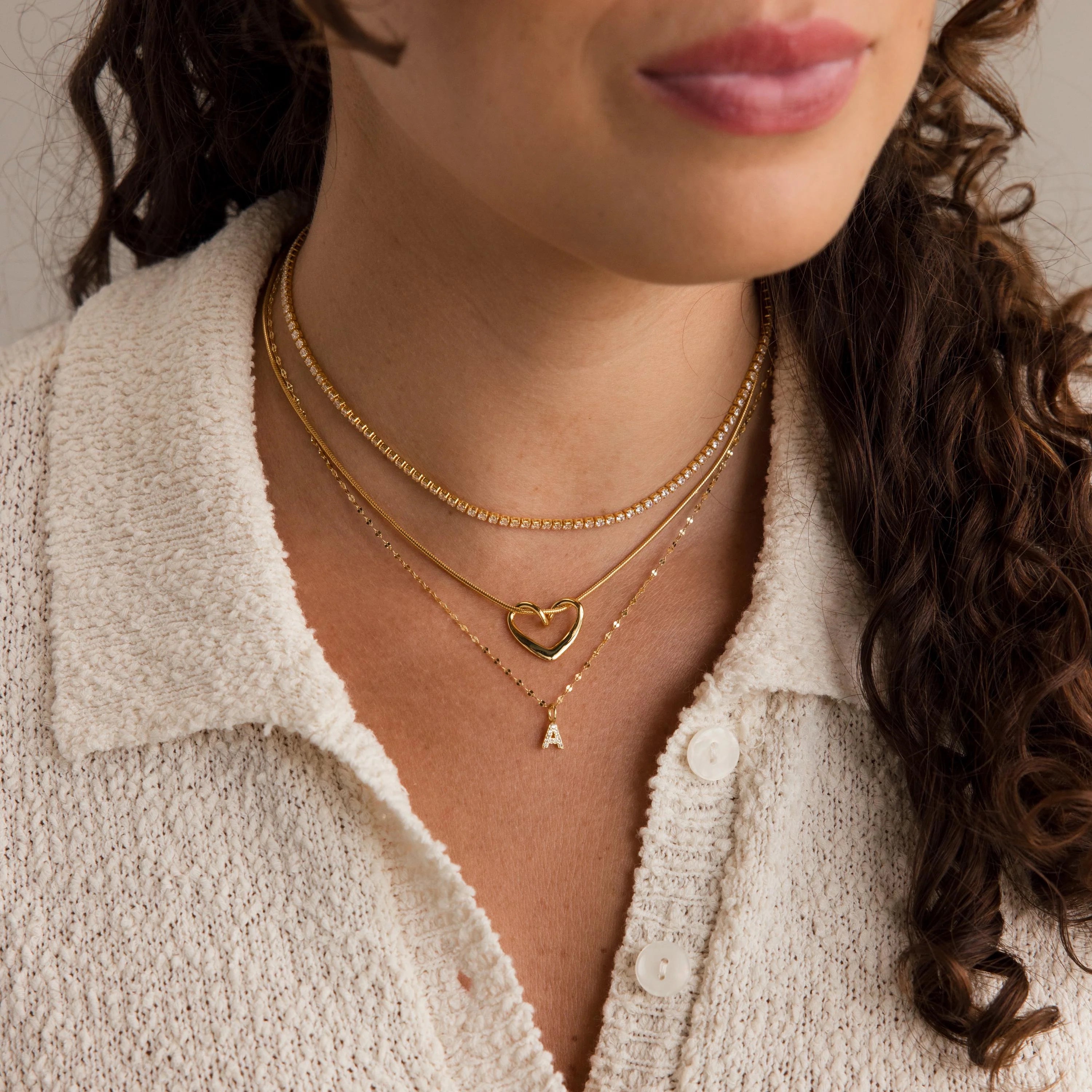Dainty Pave Letter Necklace Silver 18K Gold Plated