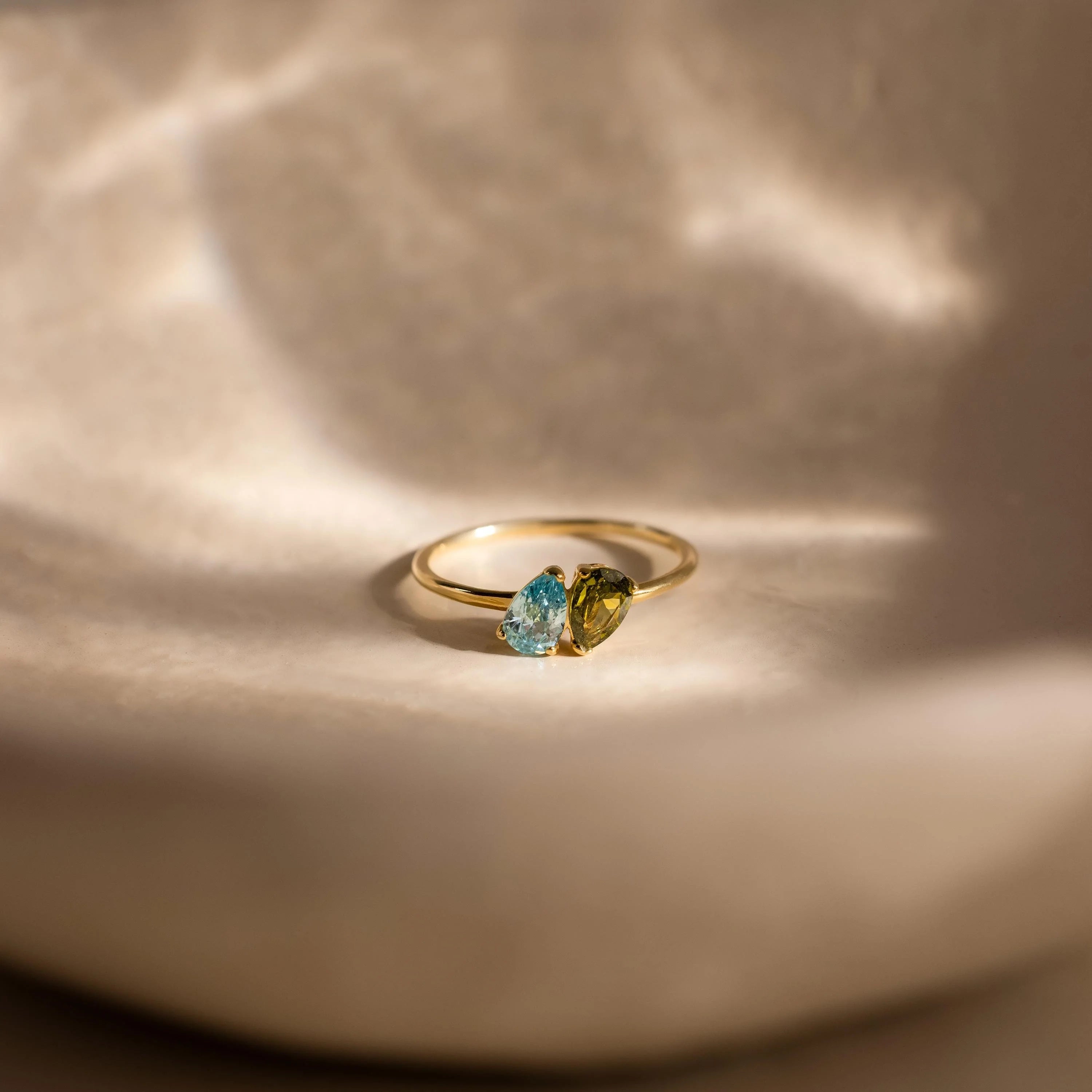 Duo Pear Toi Et Moi Ring Silver 18K Gold Plated