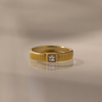Ribbed Diamond Band Silver 18K Gold Plated
