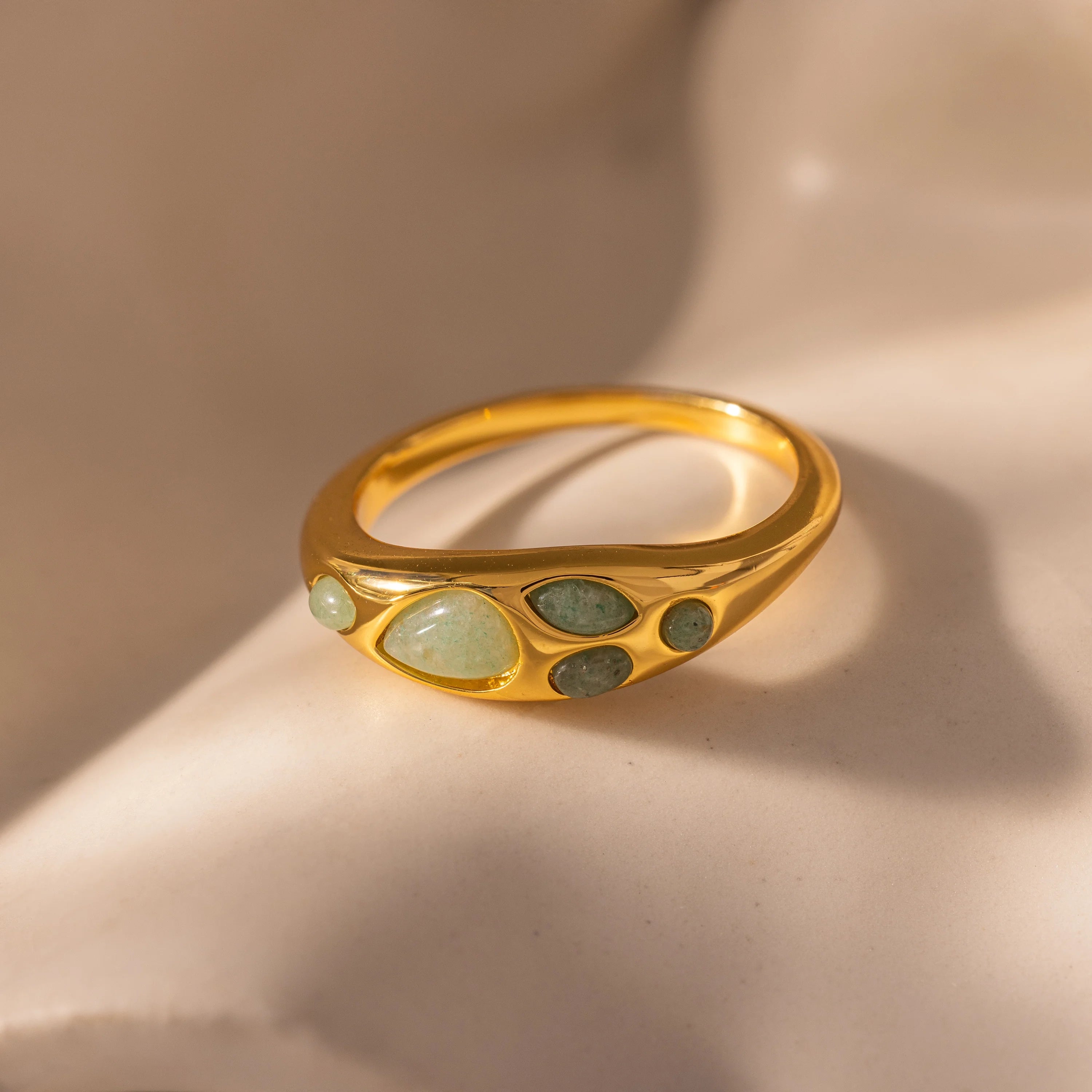 Jade Dewdrop Ring Silver 18K Gold Plated