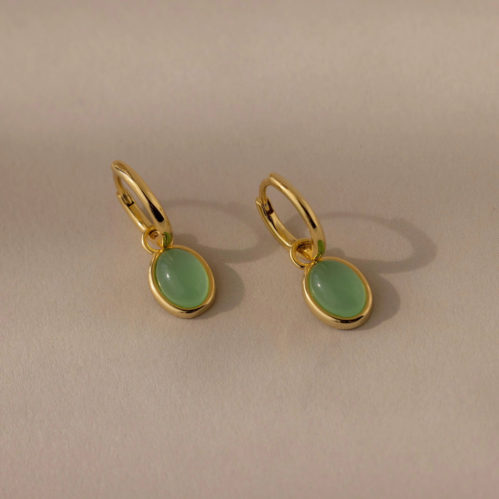 Jade Drop Hoops Silver 18K Gold Plated
