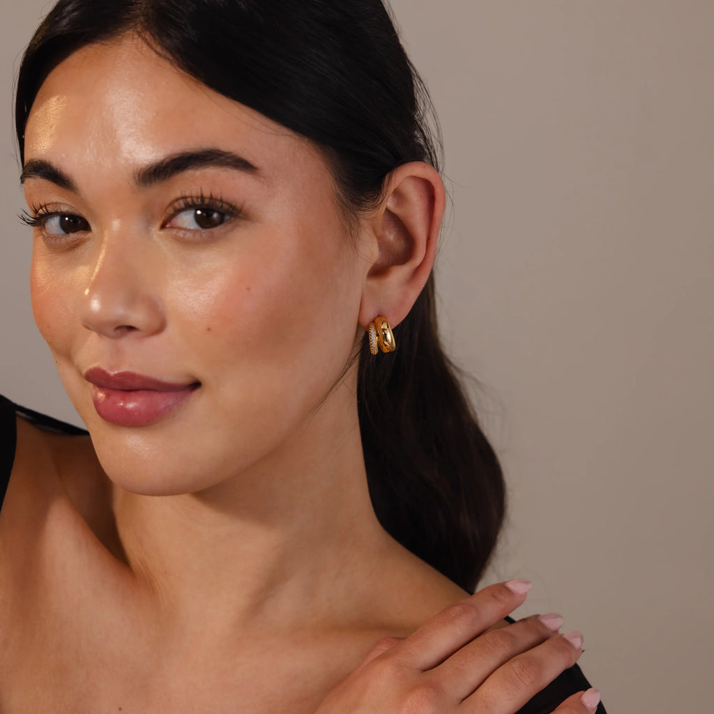 Diamond Duo Pave Dome Studs Silver 18K Gold Plated