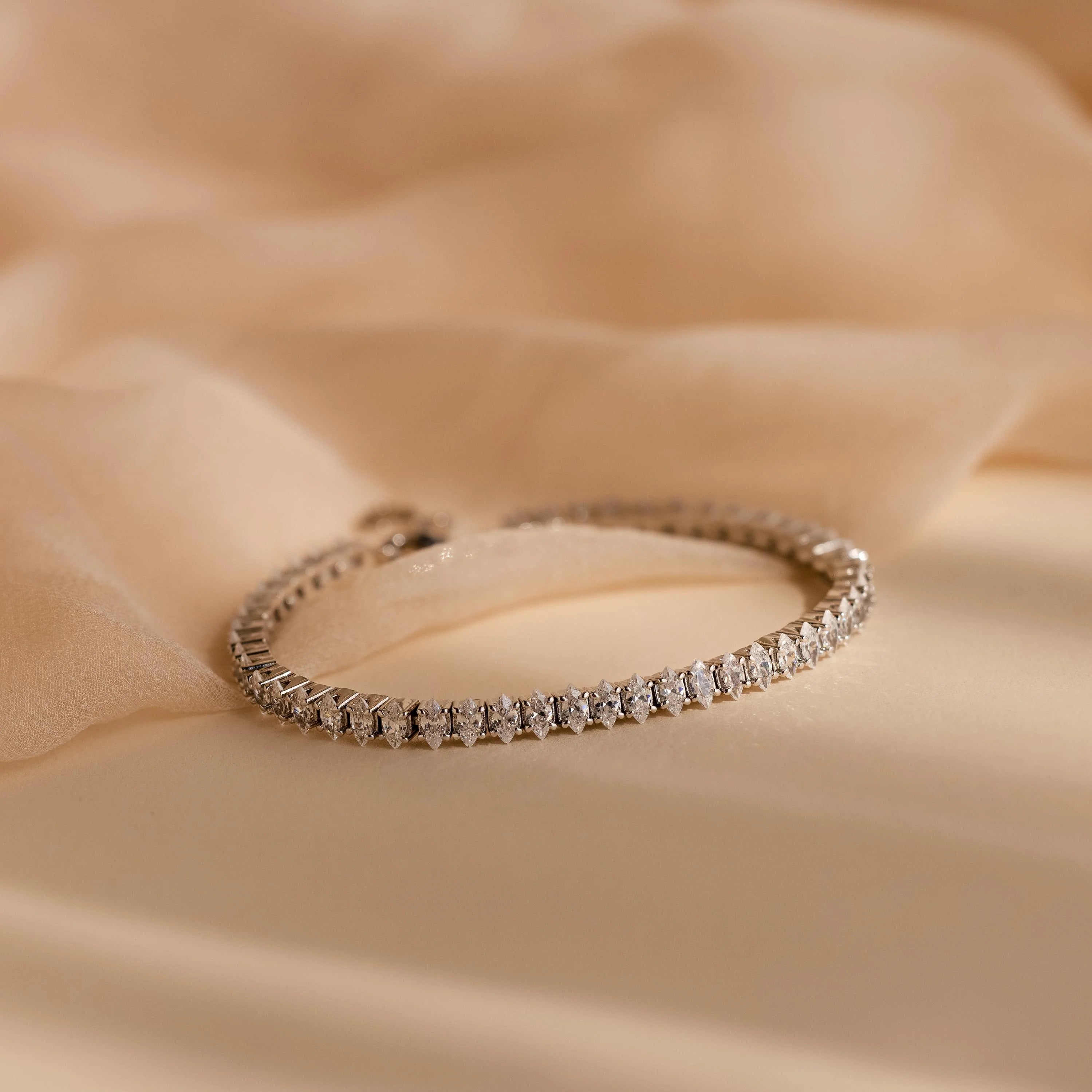 Marquise Diamonds Tennis Bracelet Silver 18K Gold Plated