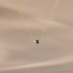 Teardrop Blue Zircon & Pearl Necklace Silver 18K Gold Plated