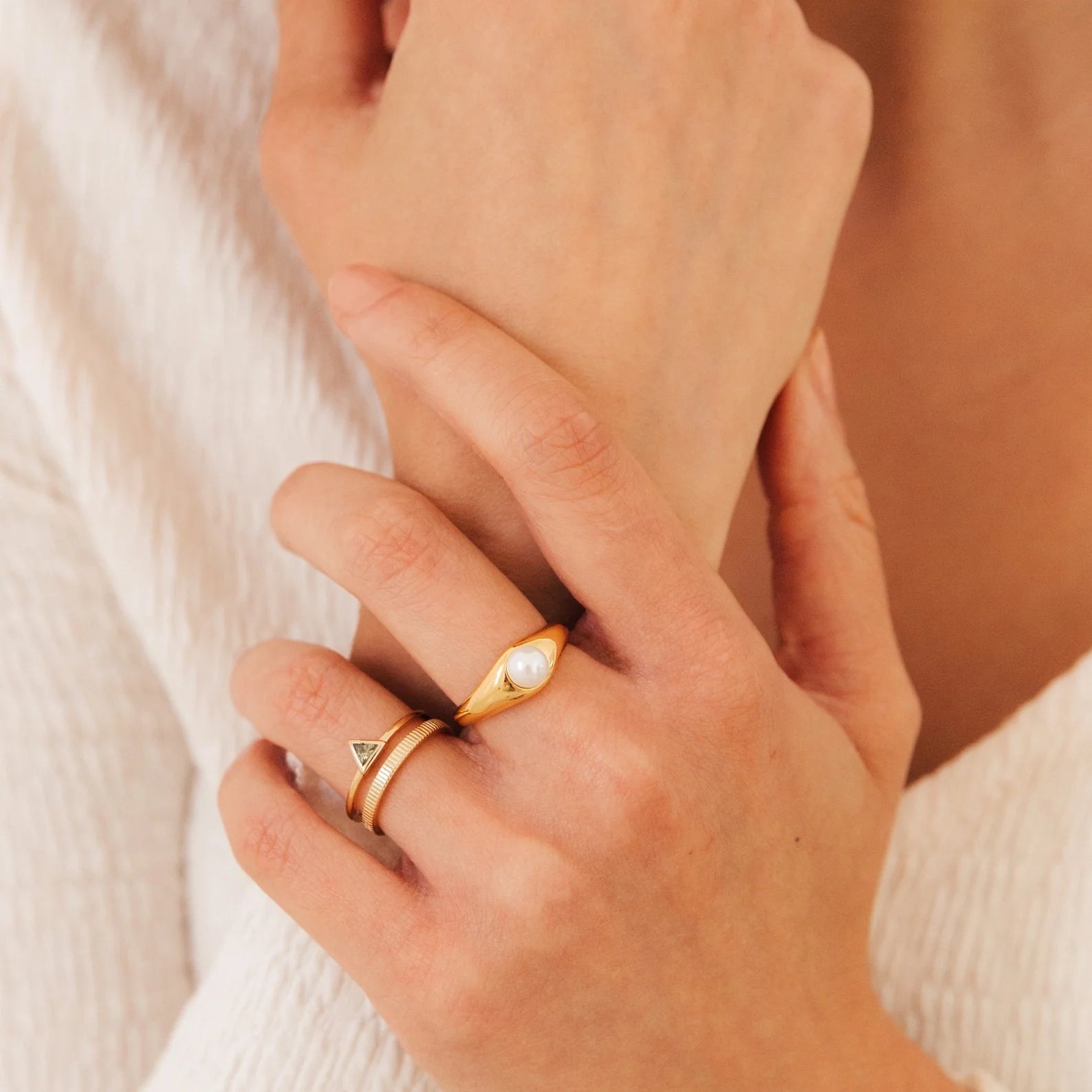 Freshwater Pearl Signet Ring Silver 18K Gold Plated