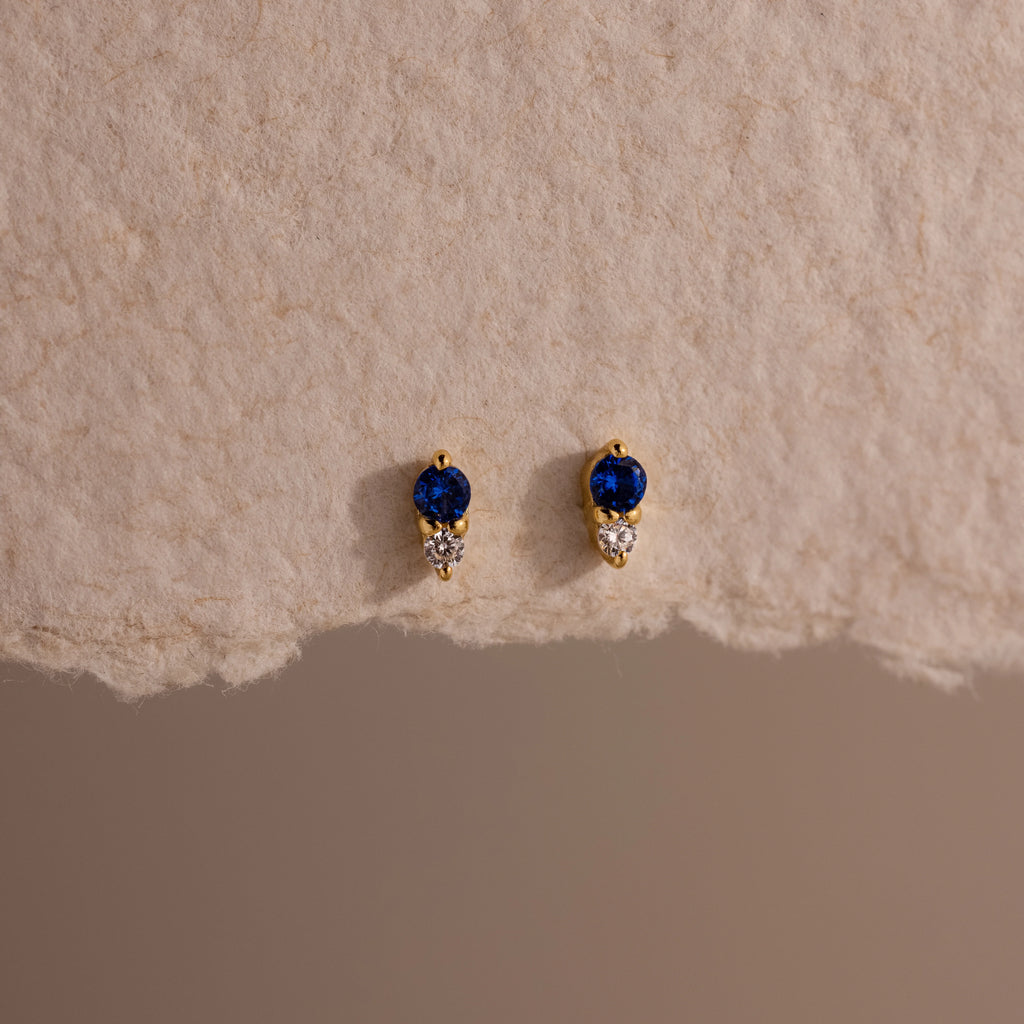 Diamond Birthstone Duo Flatback Studs Silver 18K Gold Plated