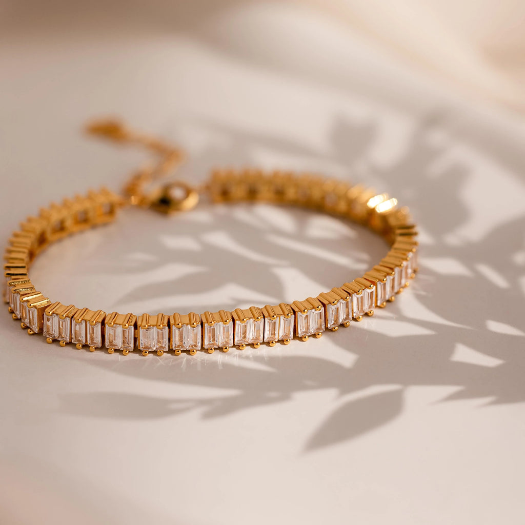 Vertical Baguette Tennis Bracelet Silver 18K Gold Plated