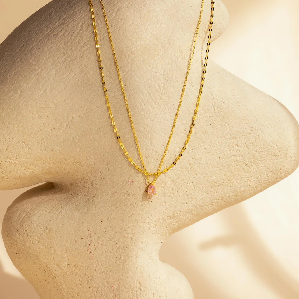 Pear-Cut Duo Layered Necklace Silver 18K Gold Plated
