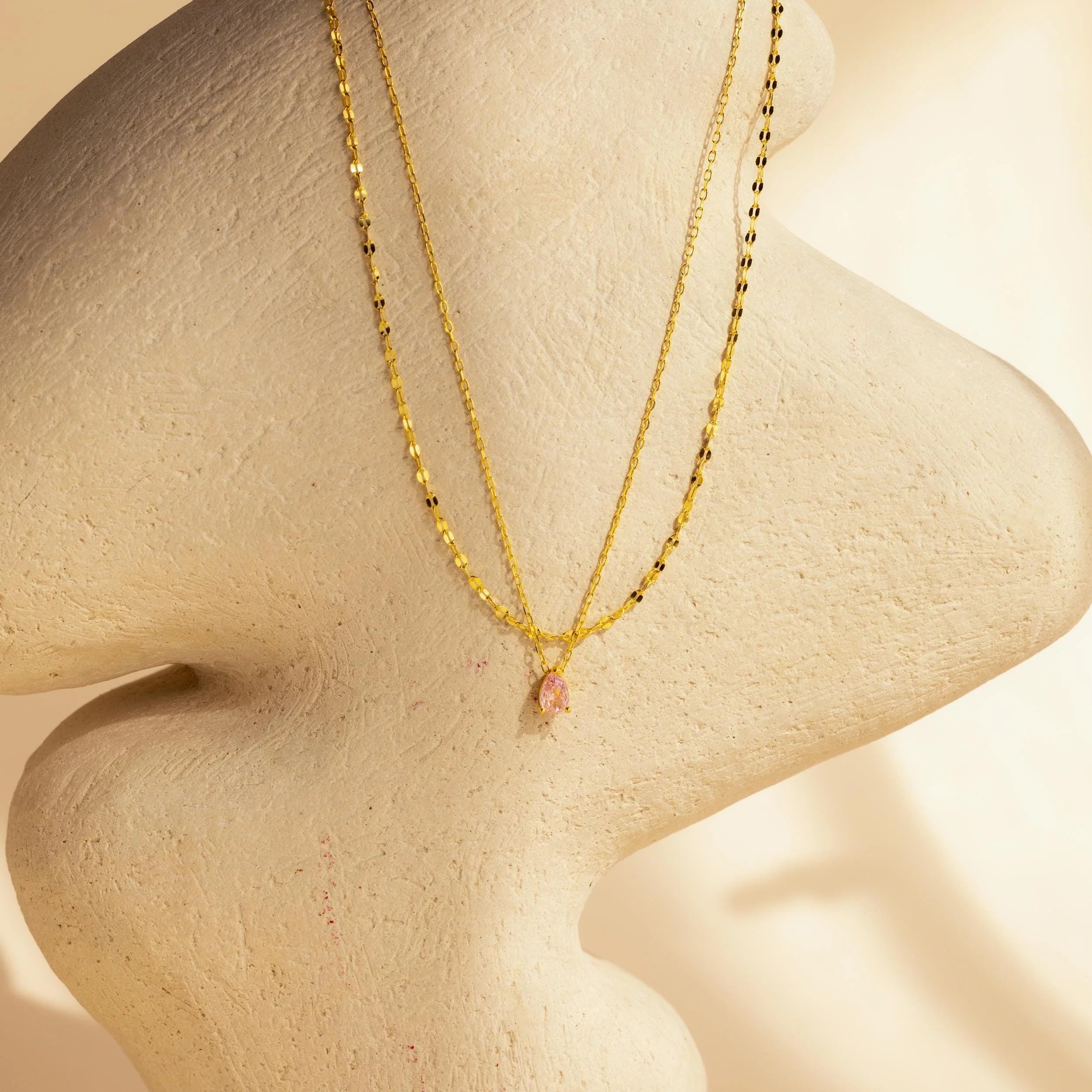 Pear-Cut Duo Layered Necklace Silver 18K Gold Plated