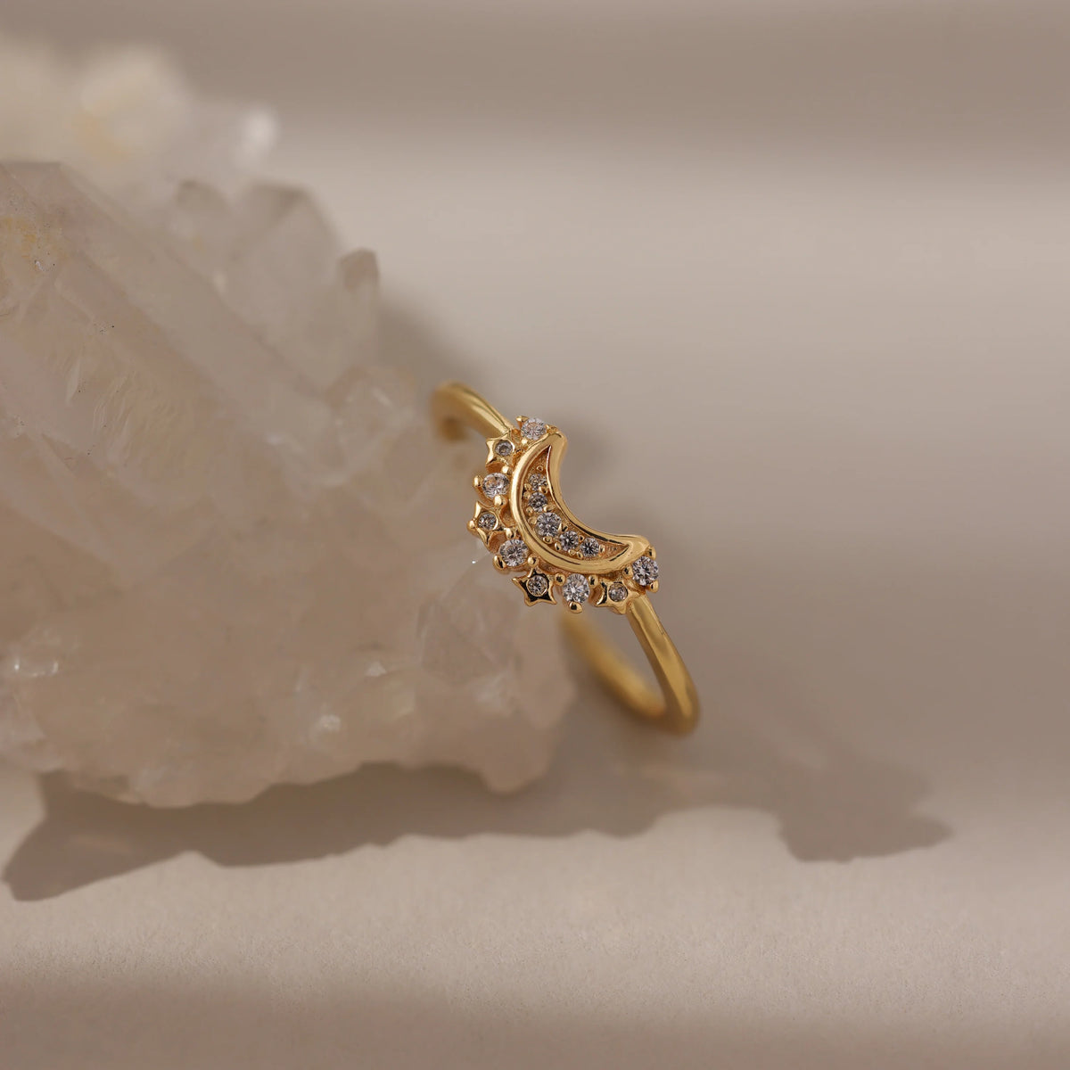 Diamond Star Moon Ring Silver 18K Gold Plated