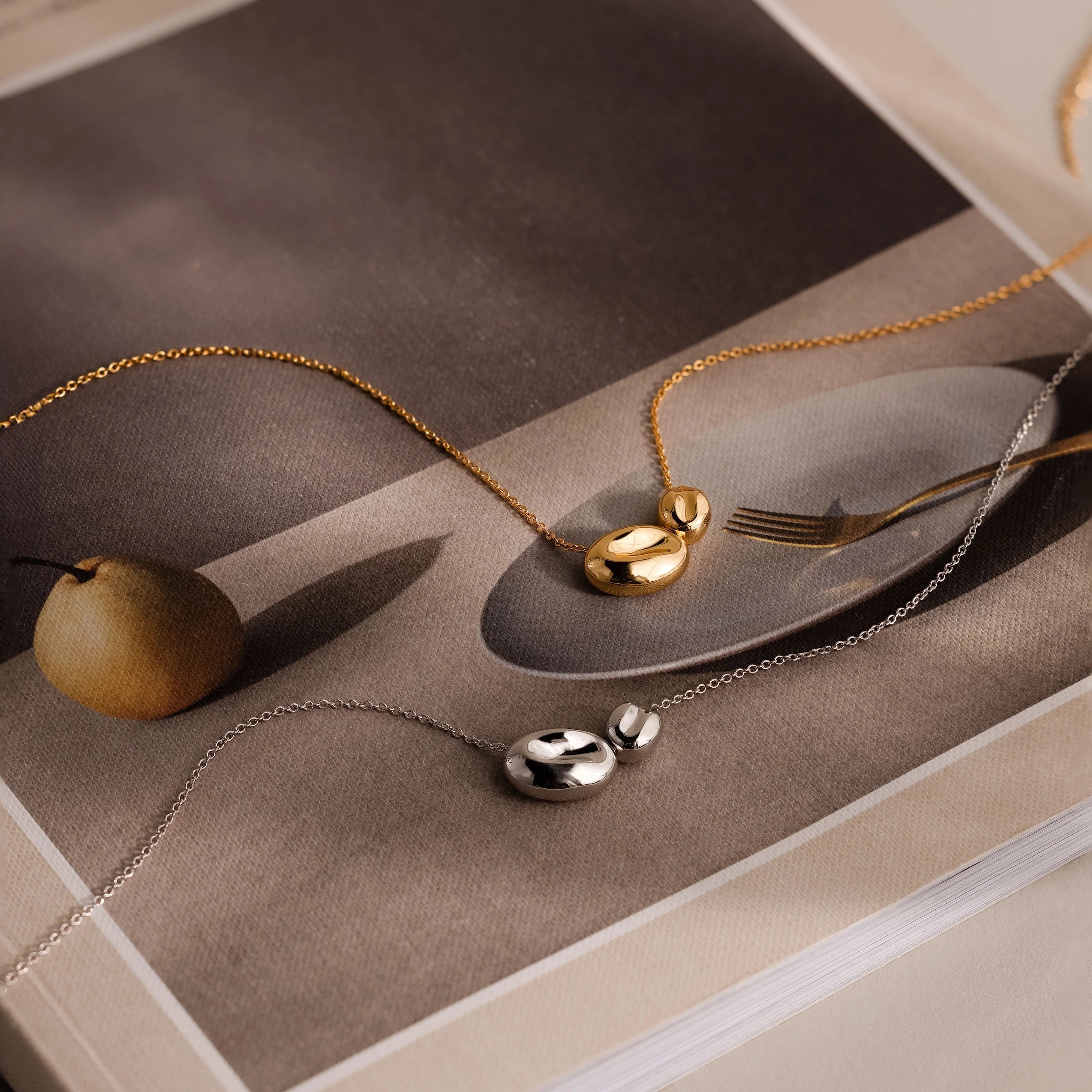 Duo Pebble Necklace Silver 18K Gold Plated