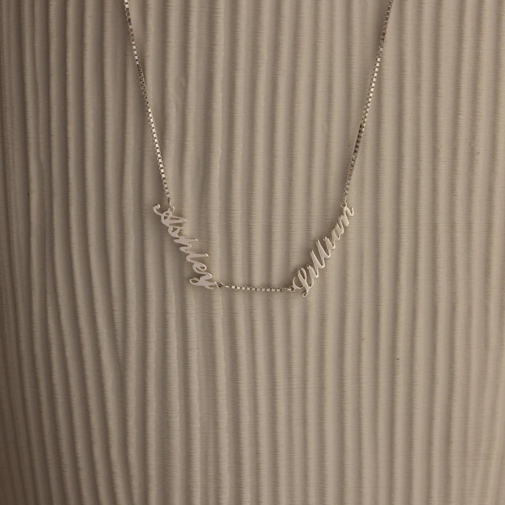 Carrie Box Chain Multiple Name Necklace Silver 18K Gold Plated
