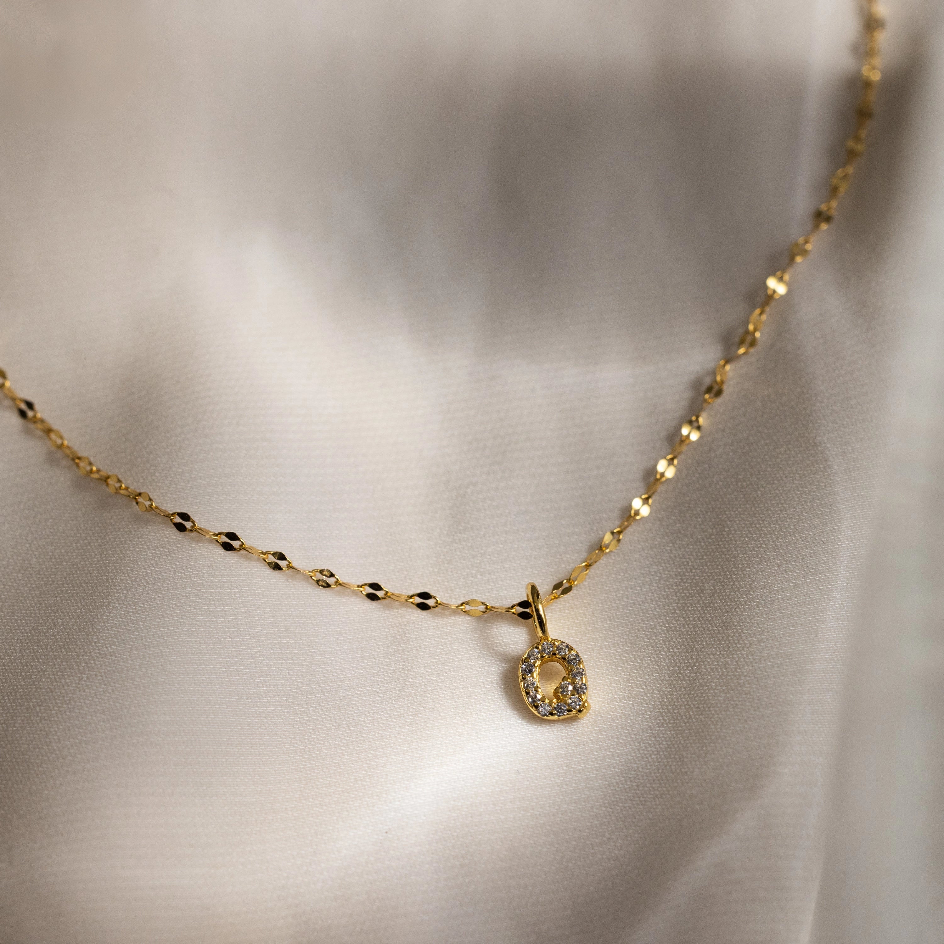 Dainty Pave Letter Necklace Silver 18K Gold Plated