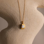 Ribbed Opal Pendant Necklace Silver 18K Gold Plated