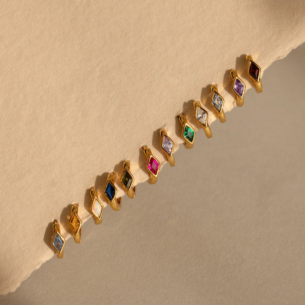 Rhombus Topaz Huggies Silver 18K Gold Plated