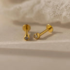 Small Diamond Bezel Flatback Studs Silver 18K Gold Plated
