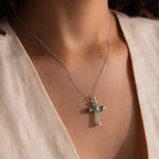 Jade Cross Necklace Silver 18K Gold Plated