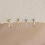 Round Diamond Ear Jackets Silver 18K Gold Plated