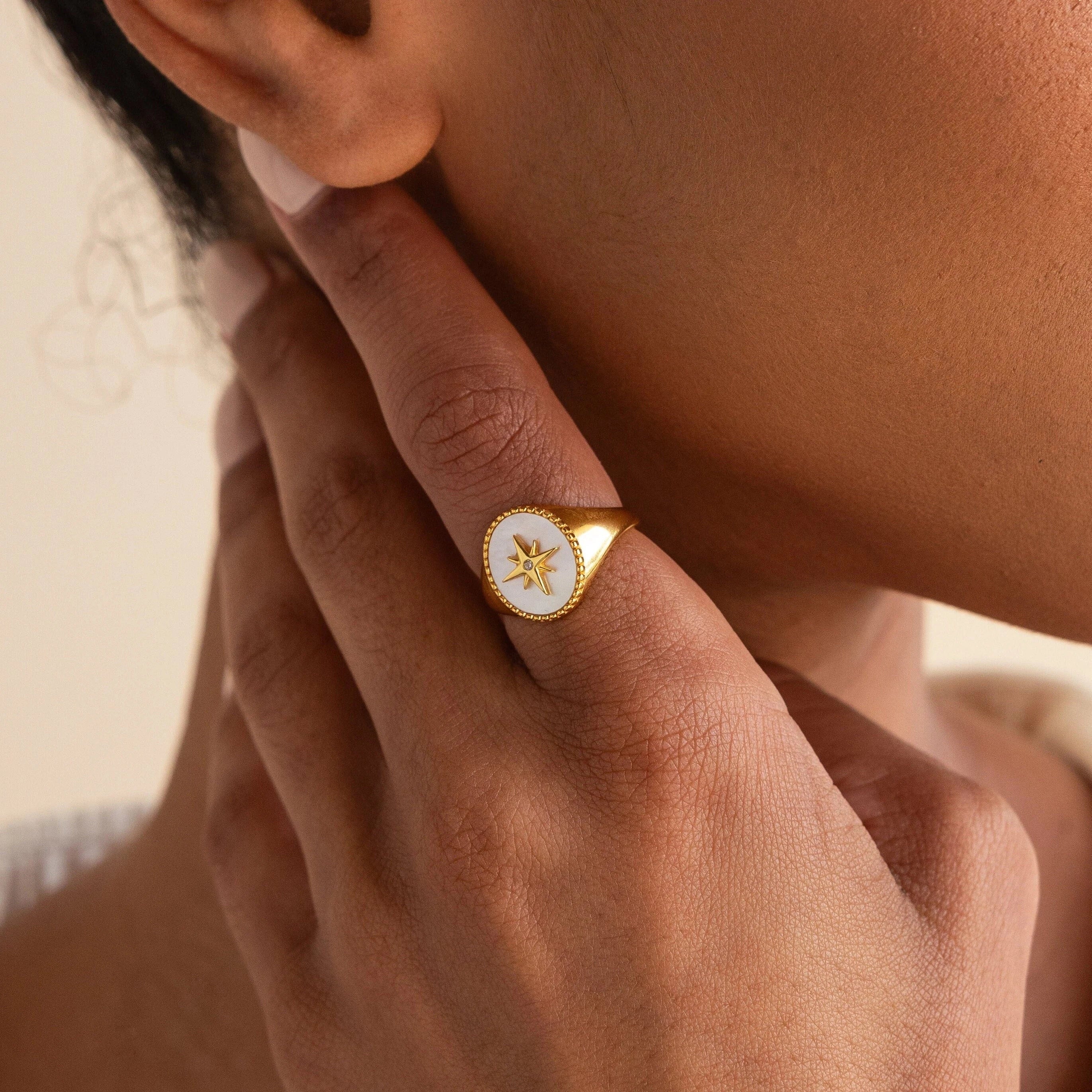 North Star Signet Ring Silver 18K Gold Plated