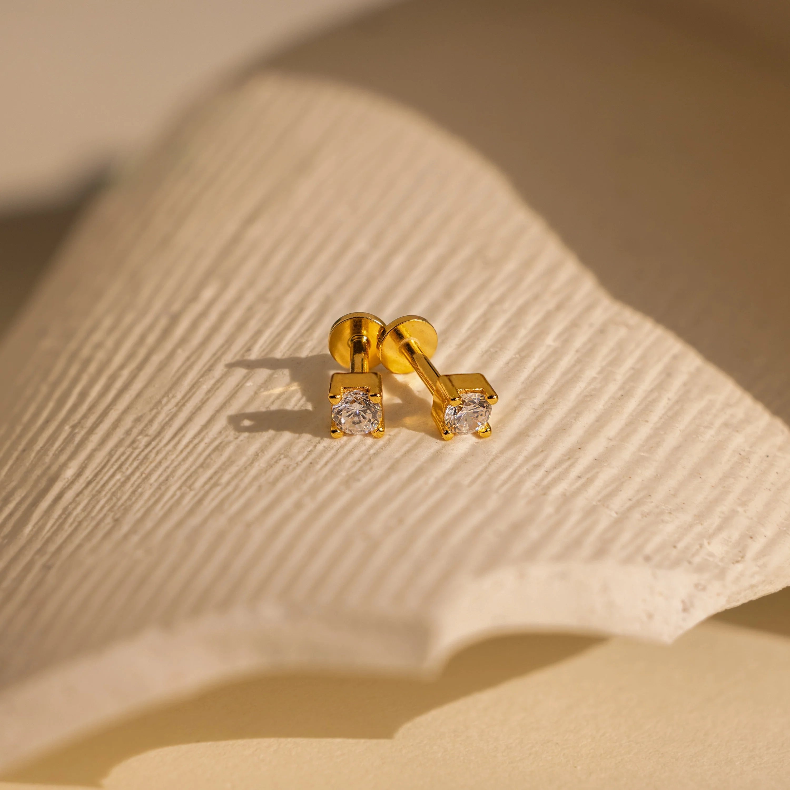 Diamond Flatback Studs Set Silver 18K Gold Plated