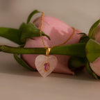 Pink Heart & Marquise Stone Tourmaline Crystal Necklace Silver 18K Gold Plated