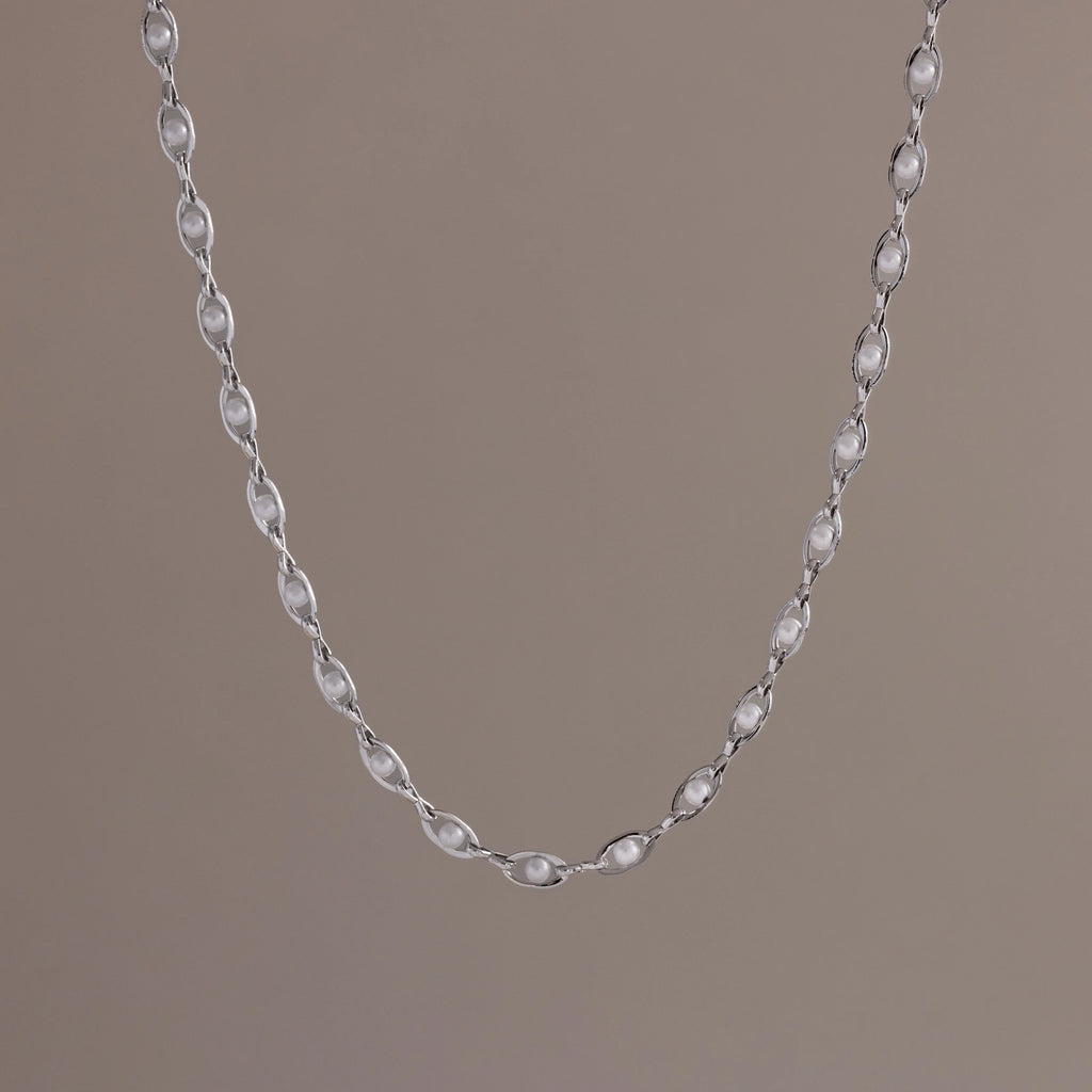 Eternity Pearl Choker Necklace Silver 18K Gold Plated