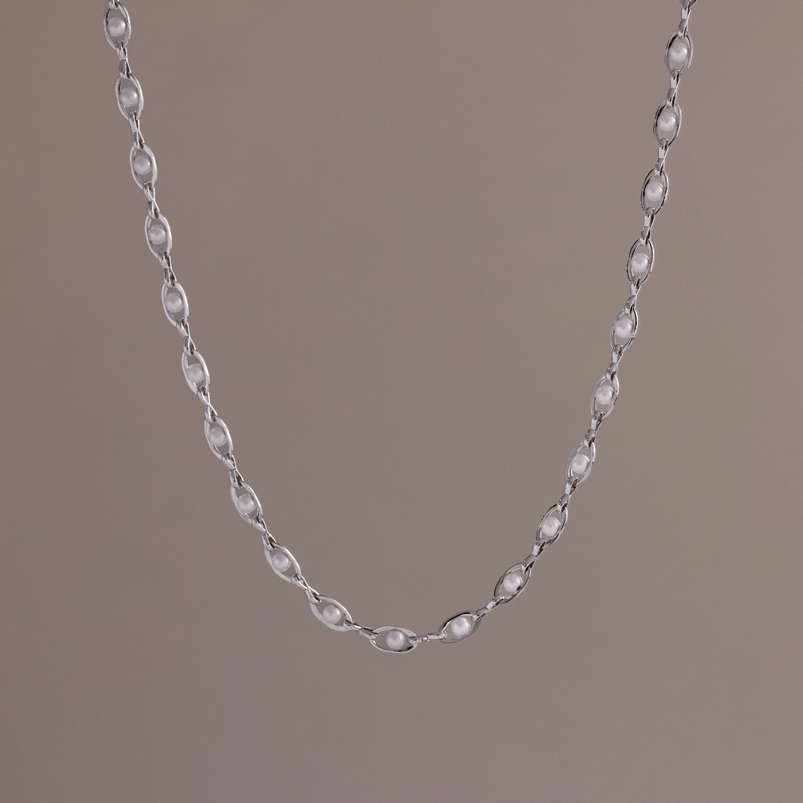 Eternity Pearl Choker Necklace Silver 18K Gold Plated