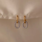 Mixed Metal Linked Pave Diamonds Hoops Silver 18K Gold Plated