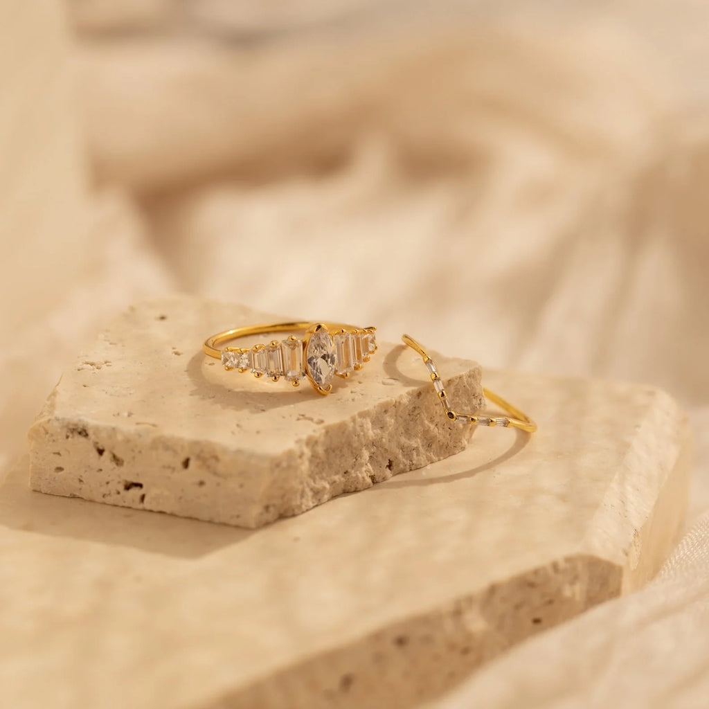 Art Deco Ring Set Silver 18K Gold Plated