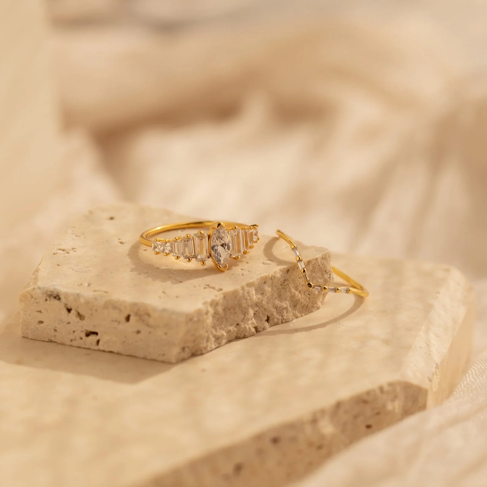 Art Deco Ring Set Silver 18K Gold Plated