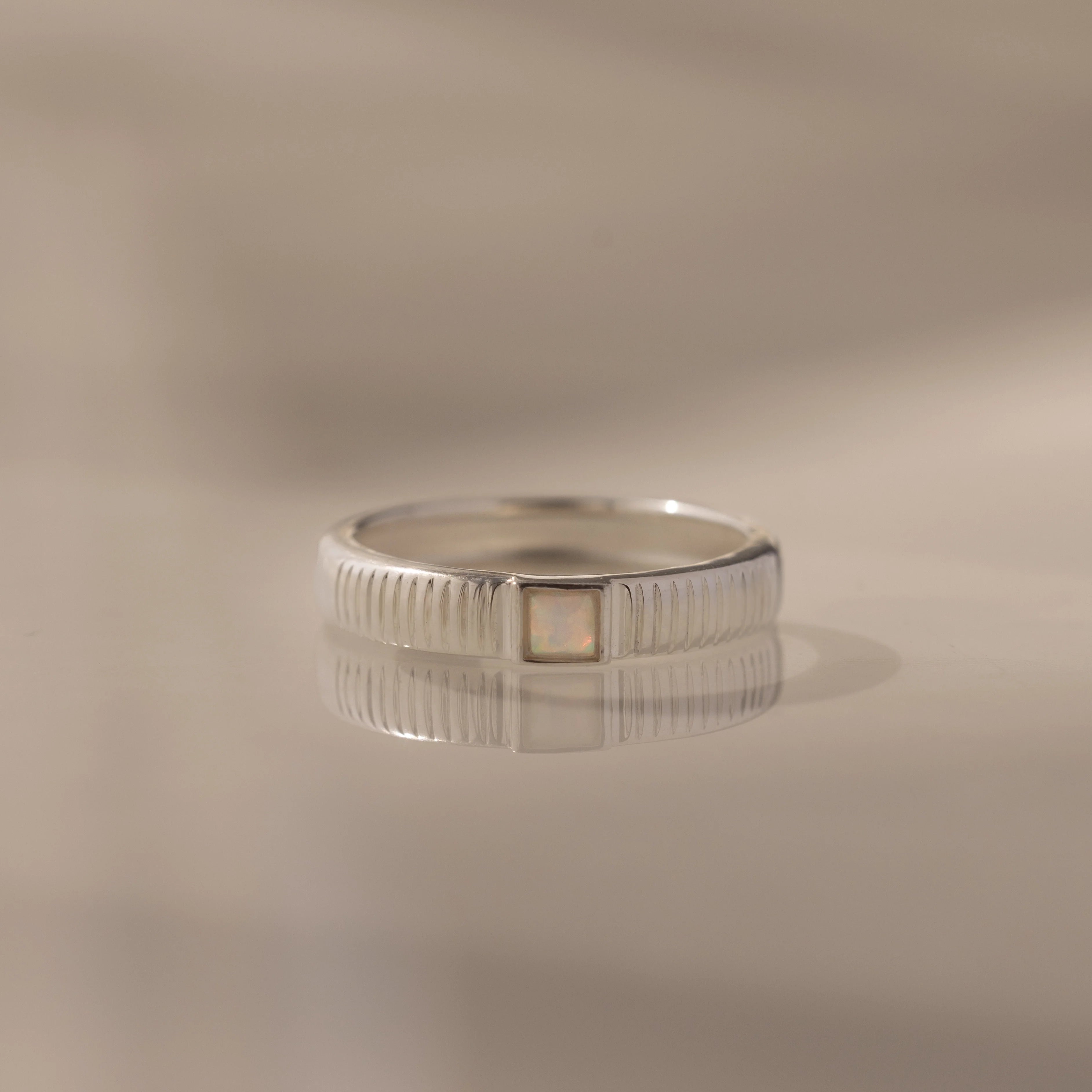 Ribbed Opal Band Silver 18K Gold Plated