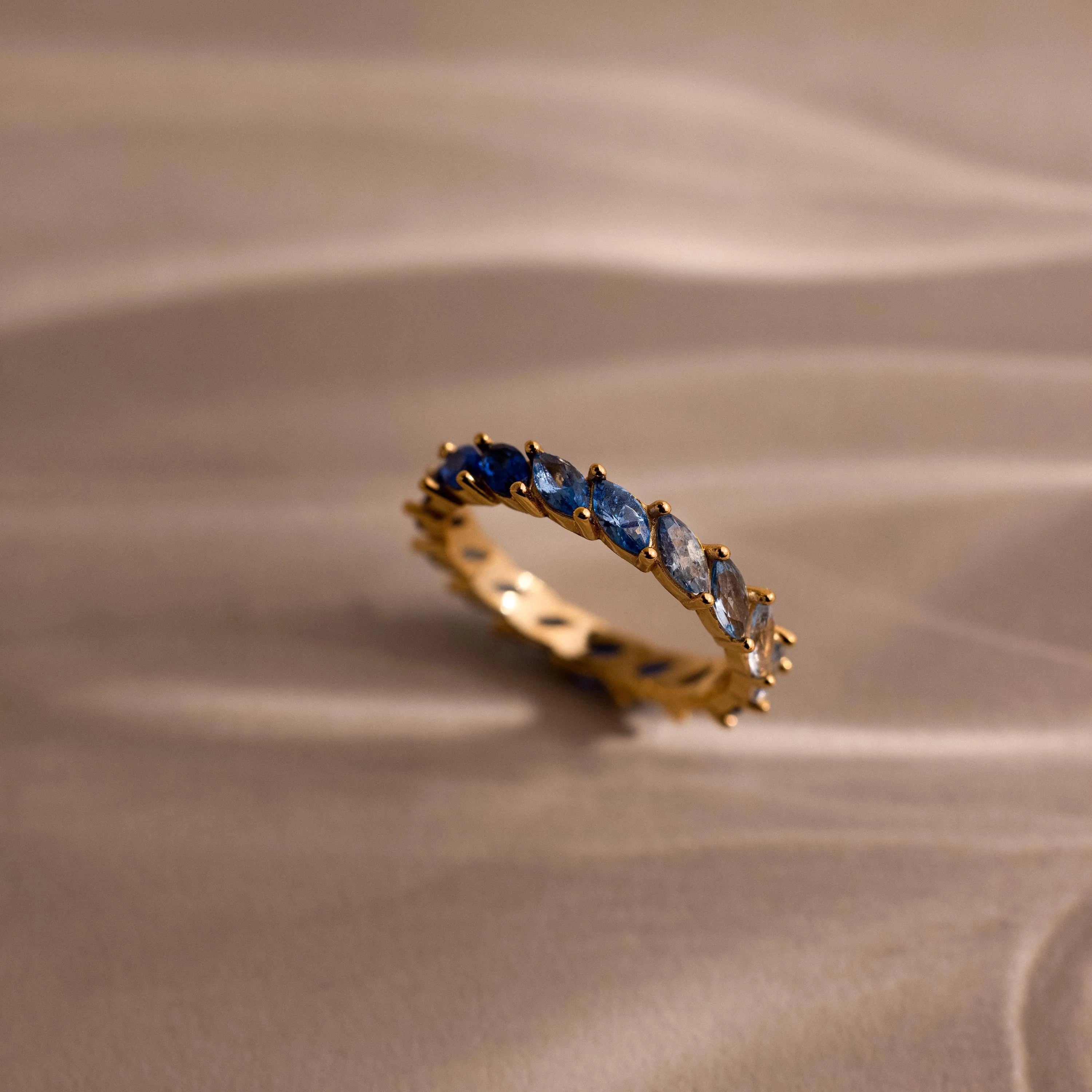 Aquamarine Marquise Ombre Ring  Silver 18K Gold Plated
