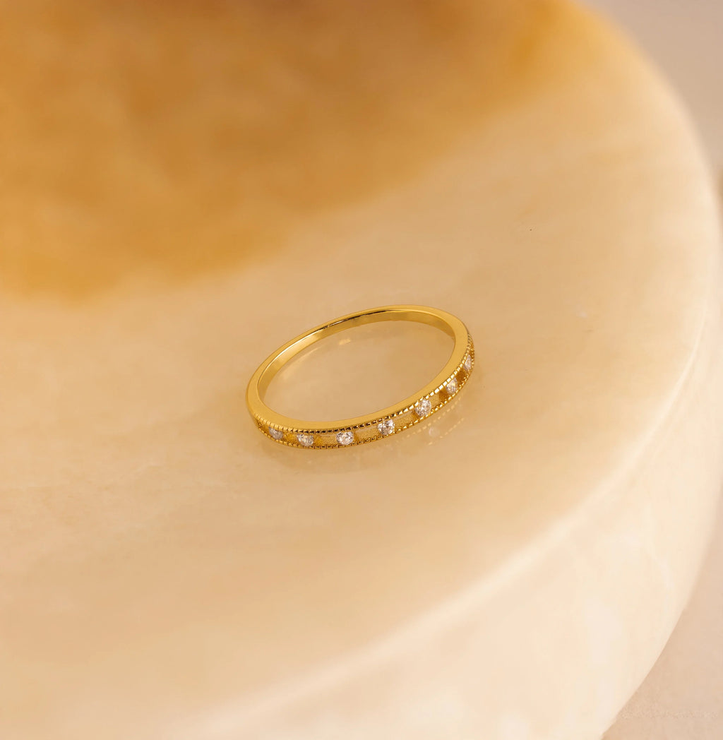 Diamond Station Ring Silver 18K Gold Plated