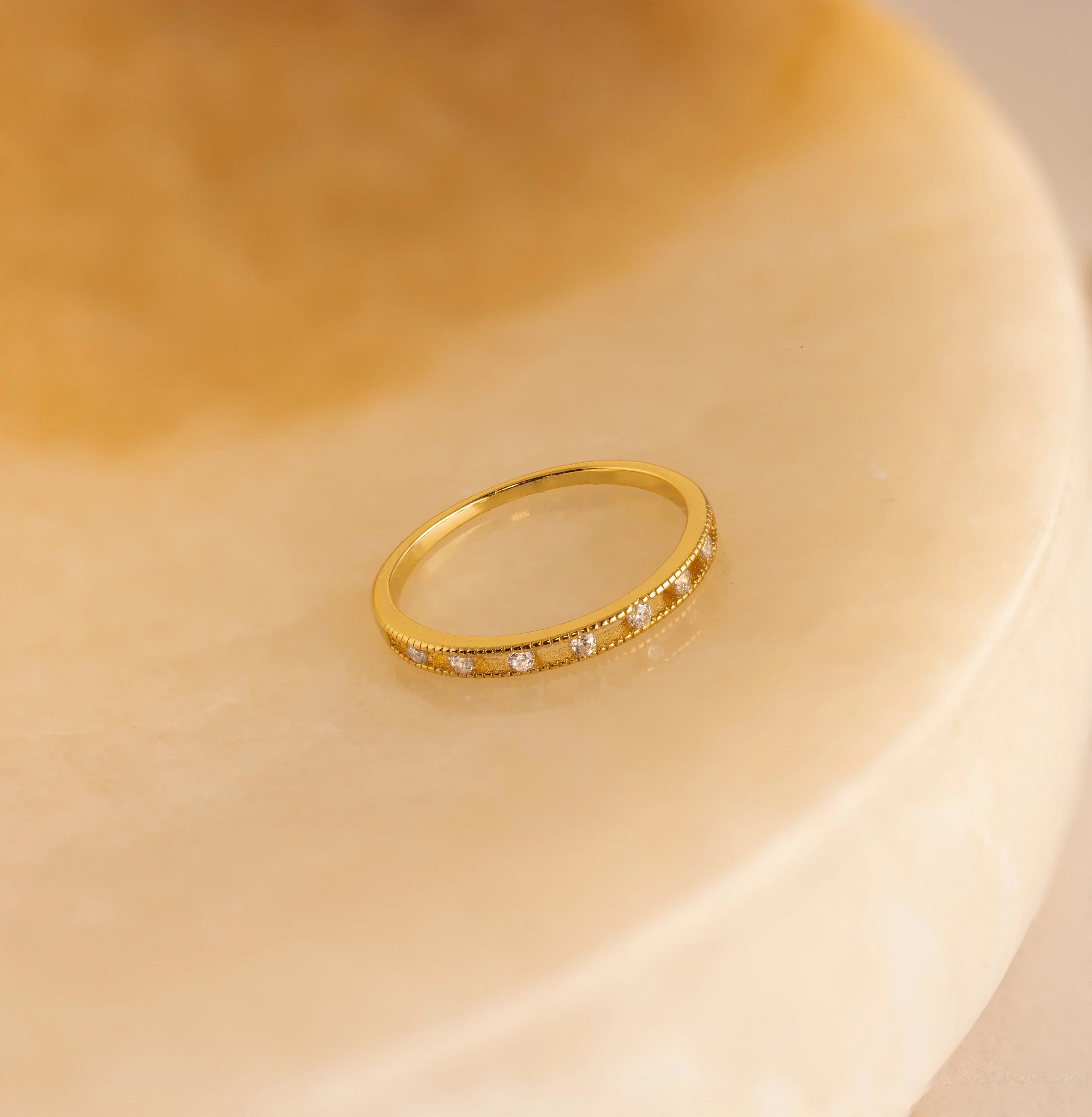 Diamond Station Ring Silver 18K Gold Plated
