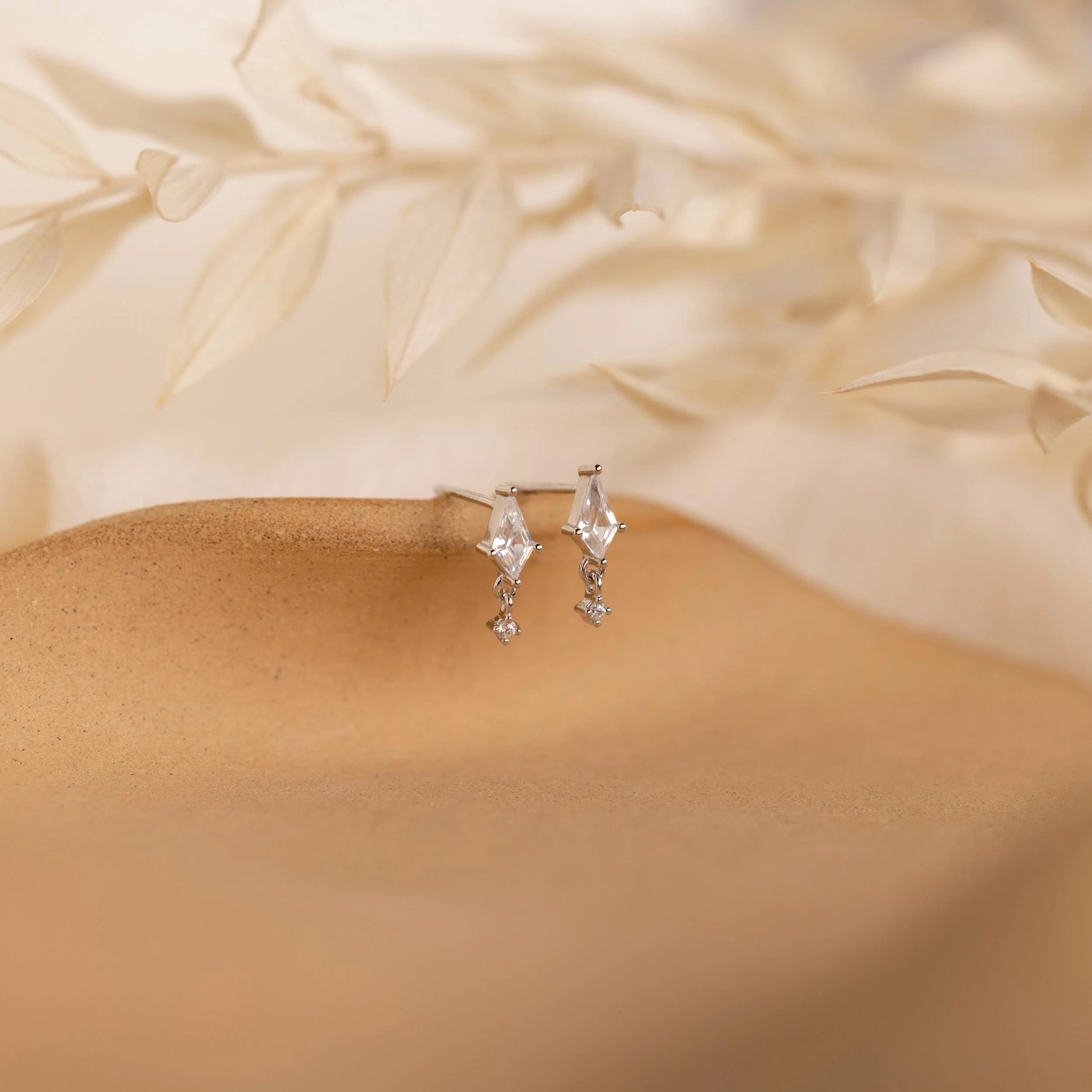 Diamond Kite Drop Earrings Silver 18K Gold Plated