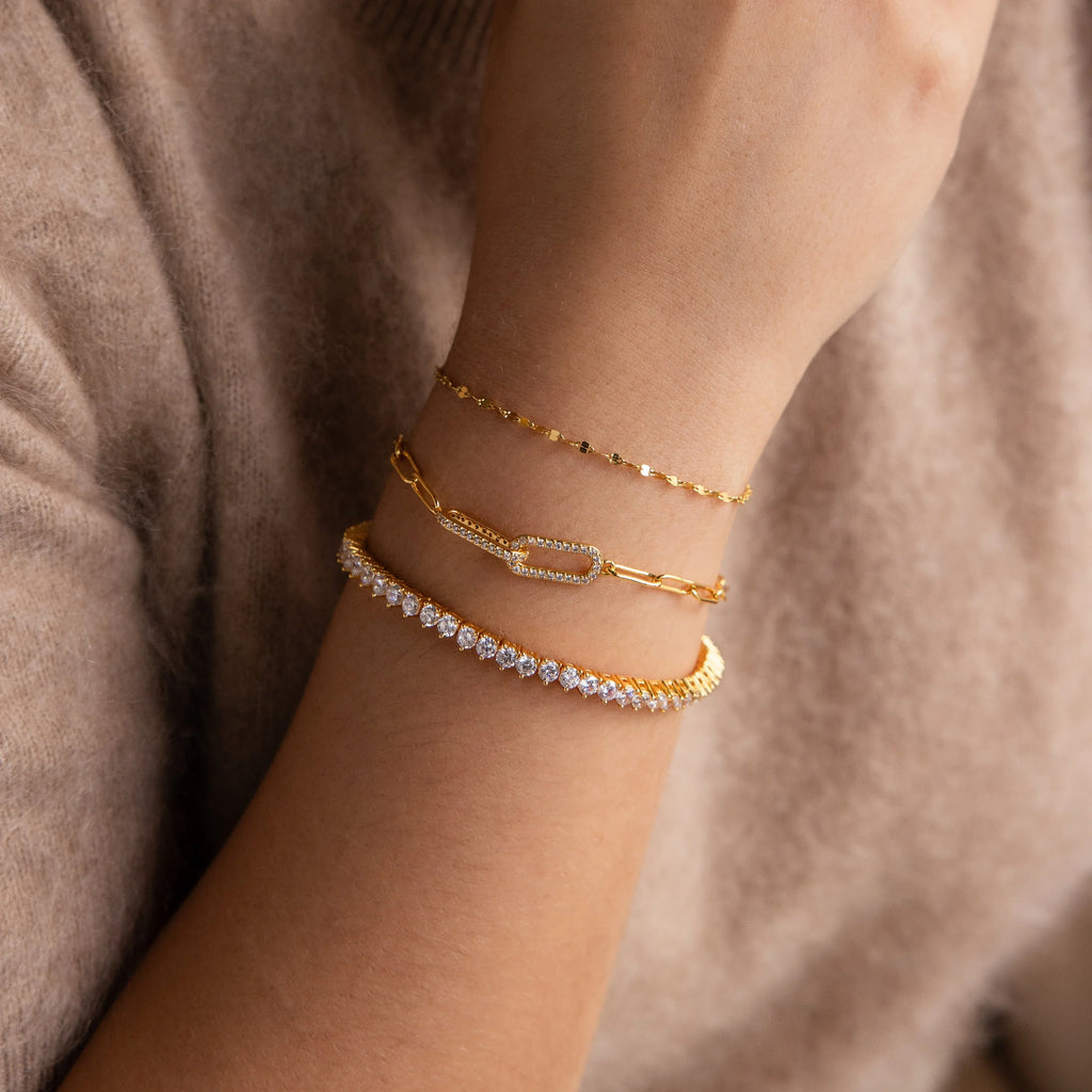 Diamonds Tennis Bracelet Silver 18K Gold Plated