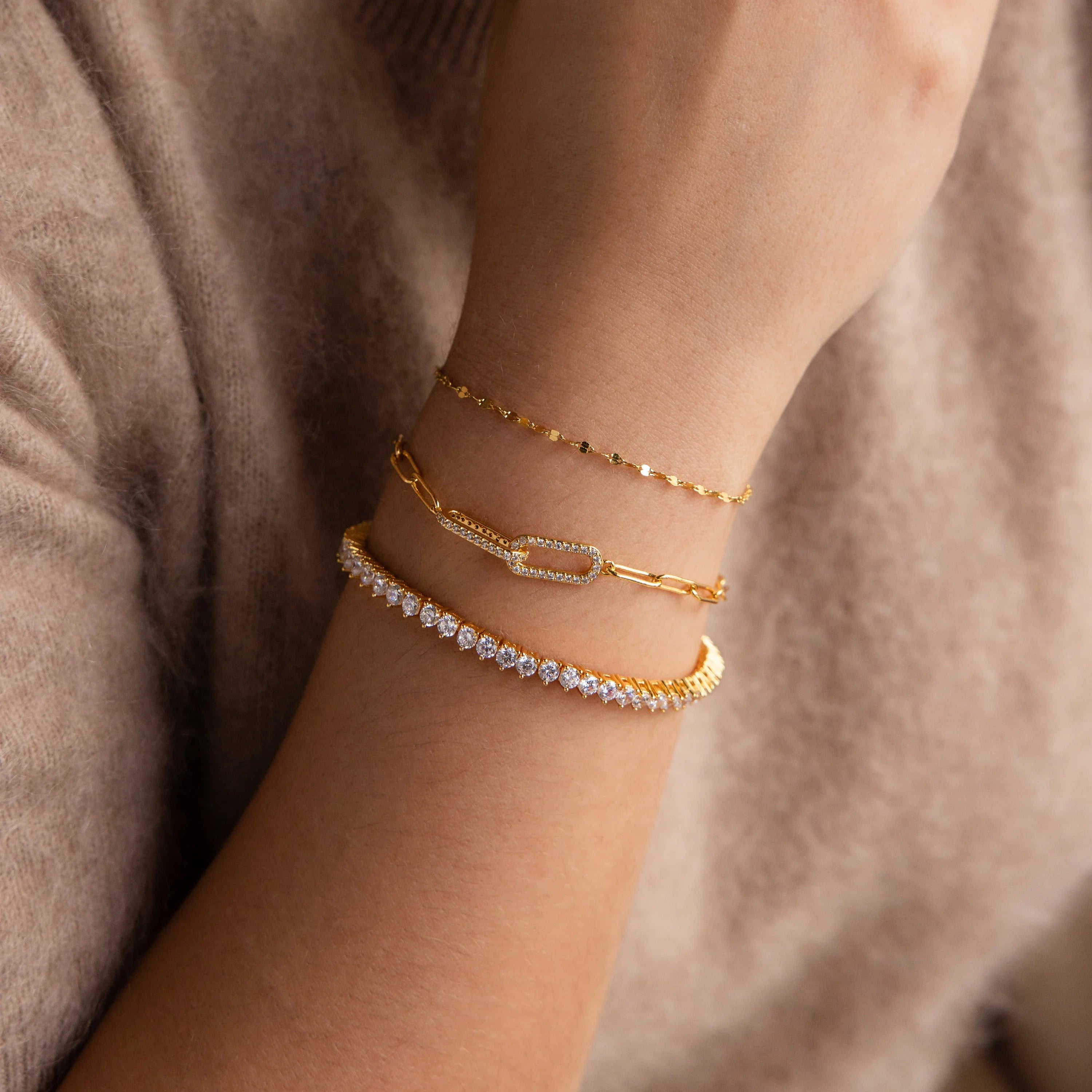 Diamonds Tennis Bracelet Silver 18K Gold Plated