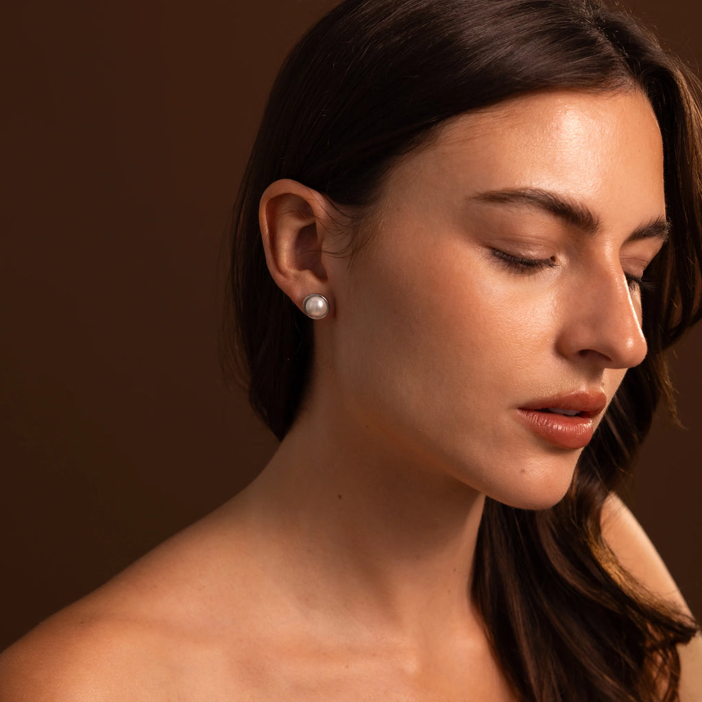 Pearl Bezel Studs Silver 18K Gold Plated