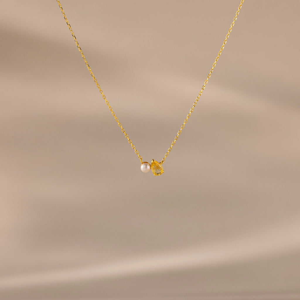 Teardrop Topaz Pearl Necklace Silver 18K Gold Plated