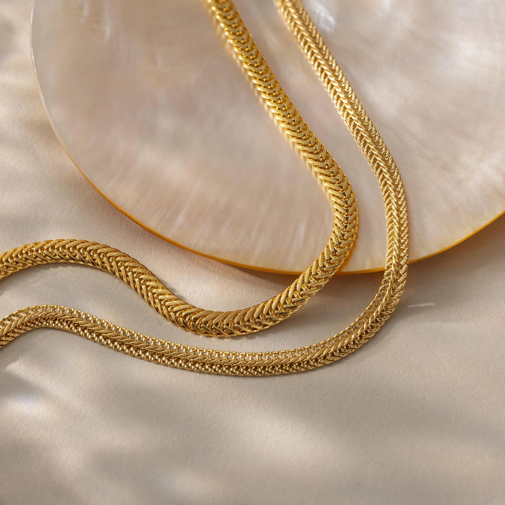 Thick Mesh Chain Necklace Silver 18K Gold Plated