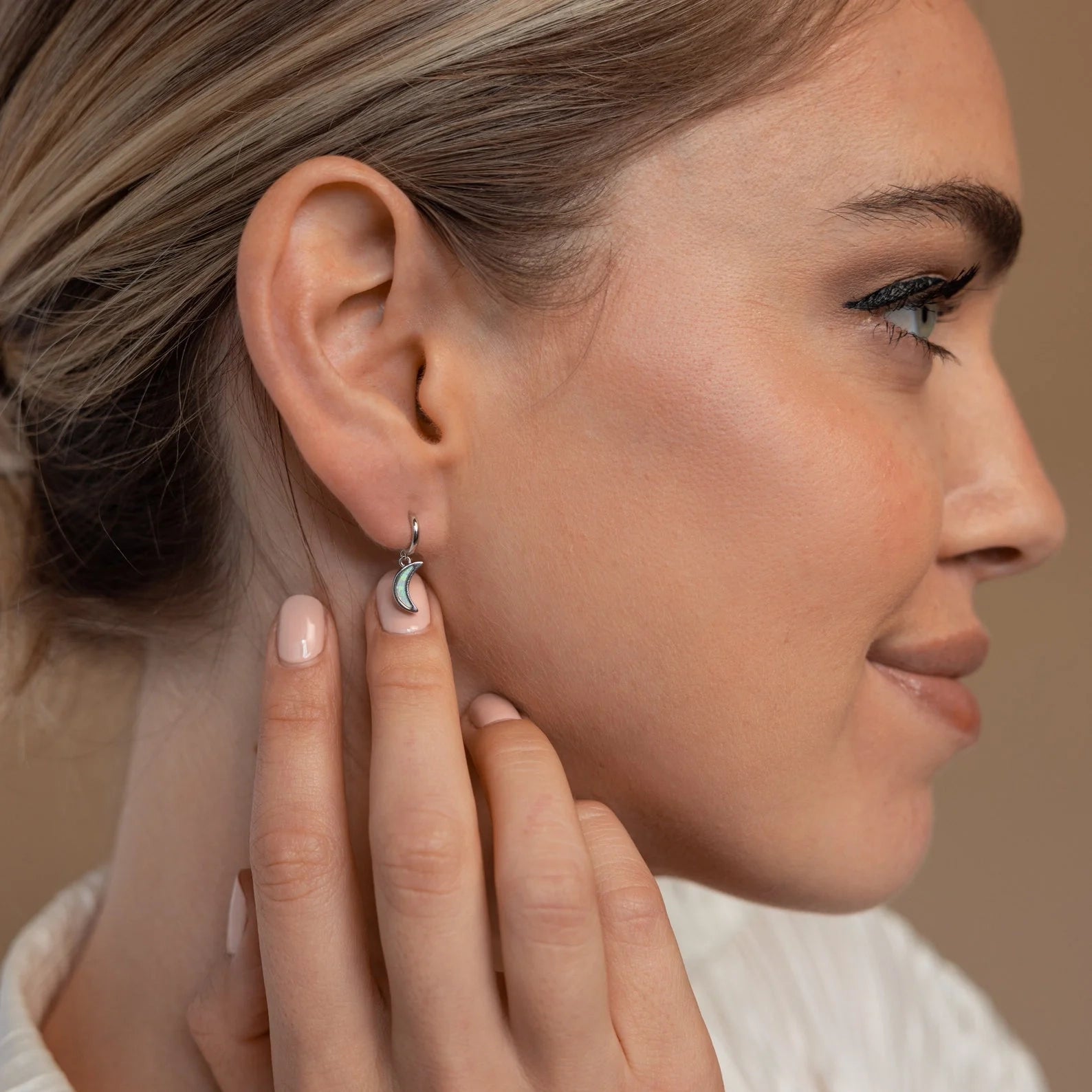 Opal Moon Mini Hoops Silver 18K Gold Plated