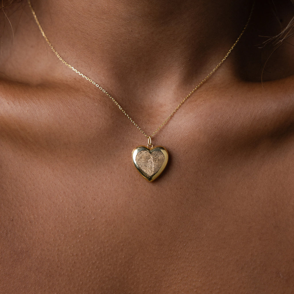 Fingerprint Heart Locket Necklace Silver 18K Gold Plated