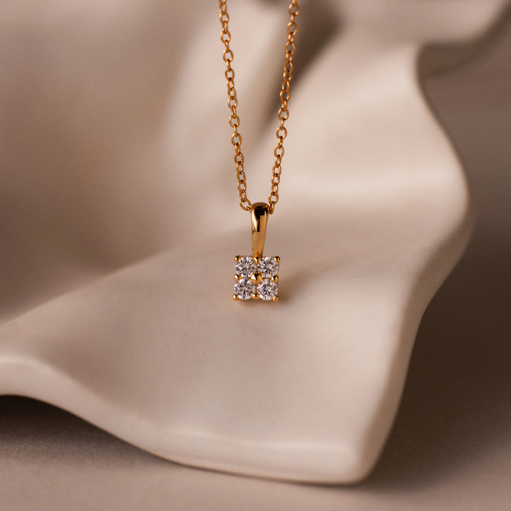 Ombre Diamond Flower Necklace Silver 18K Gold Plated