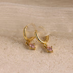 Pink Tourmaline Drop Huggies Silver 18K Gold Plated