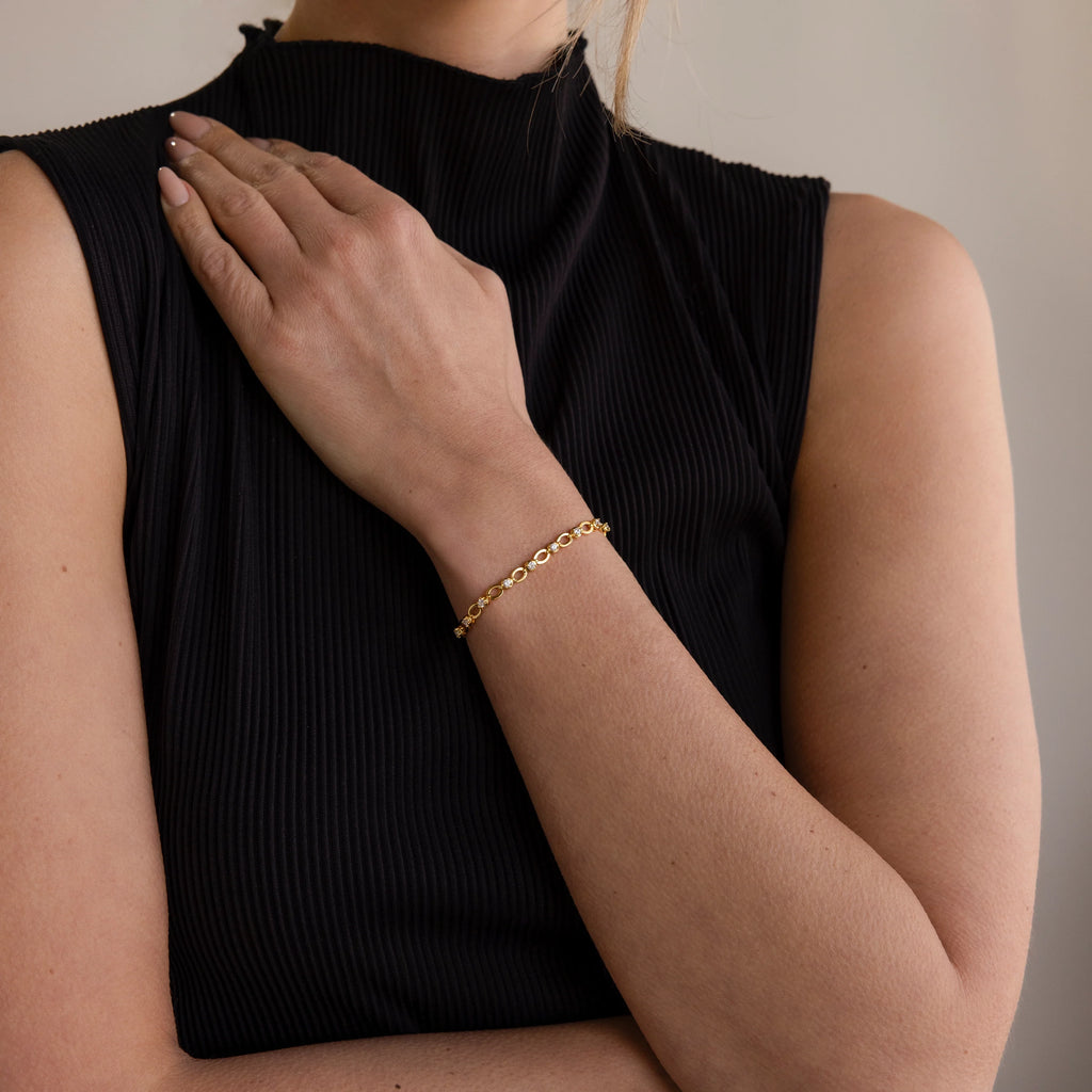 Diamond Chain Tennis Bracelet Silver 18K Gold Plated