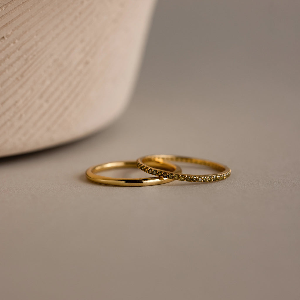 Birthstone Tennis Ring Set Silver 18K Gold Plated