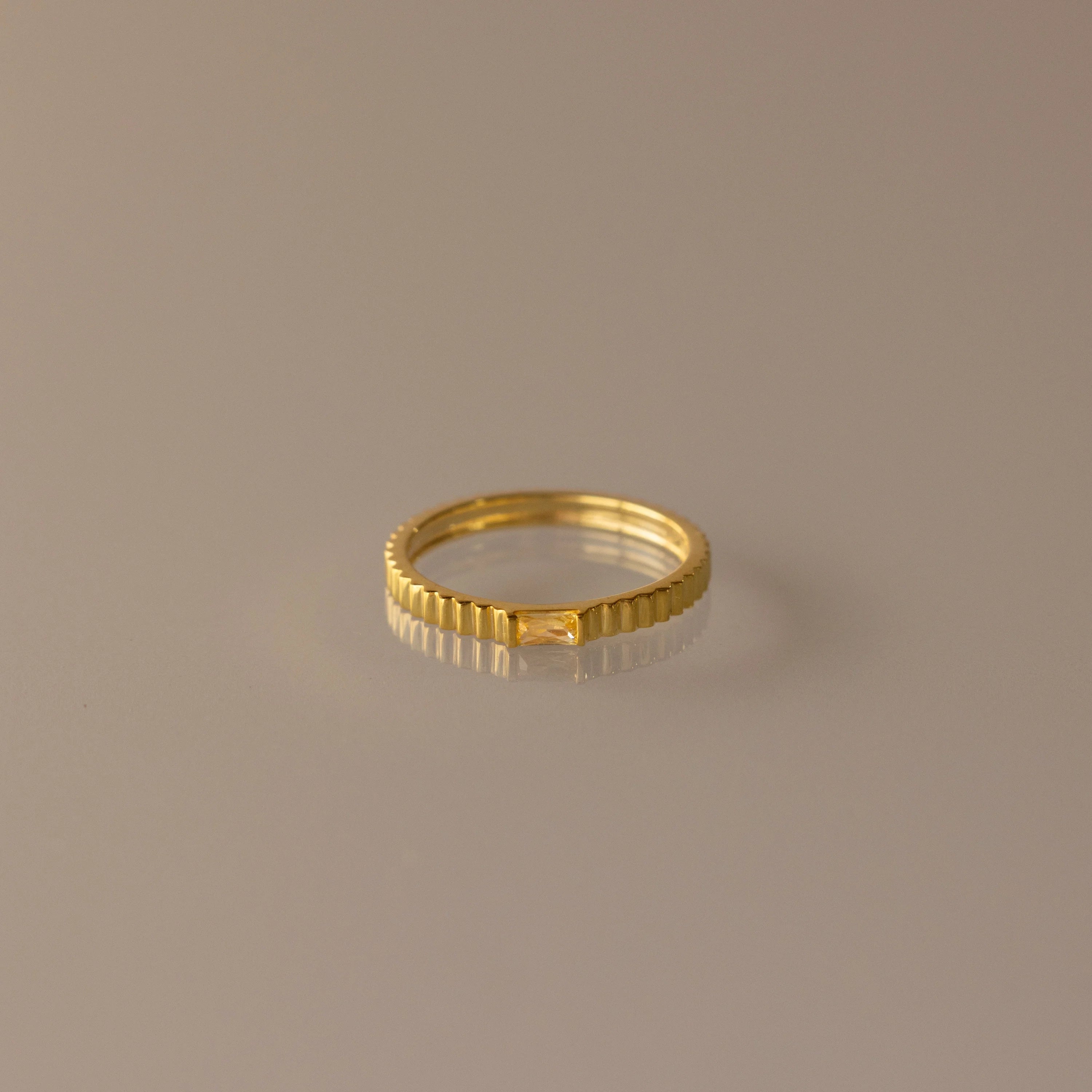 Dainty Ribbed Birthstone Ring Silver 18K Gold Plated