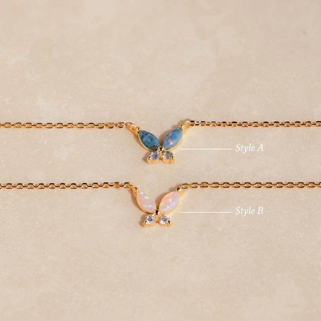 Opal Butterfly Necklace Set Silver 18K Gold Plated