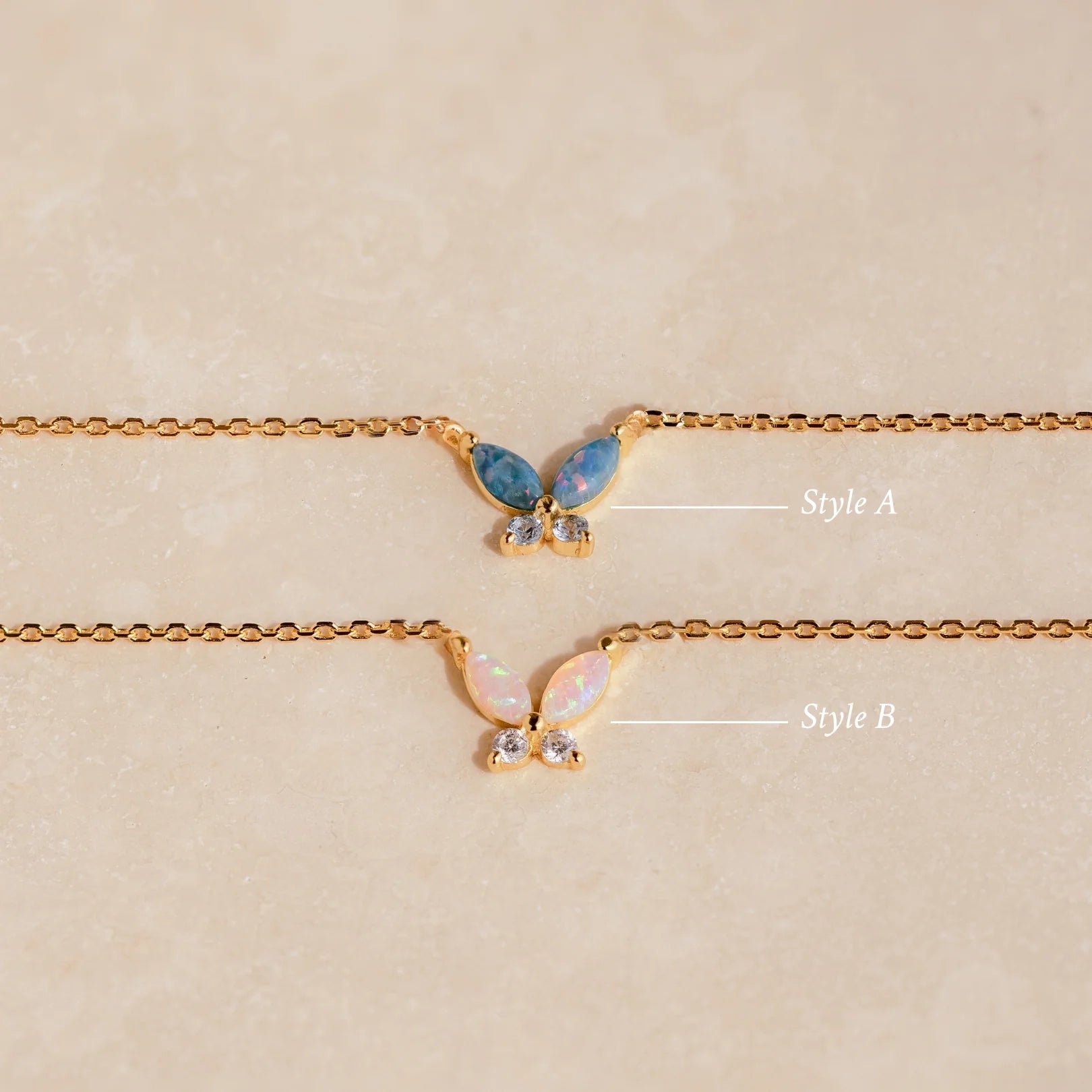 Opal Butterfly Necklace Set Silver 18K Gold Plated